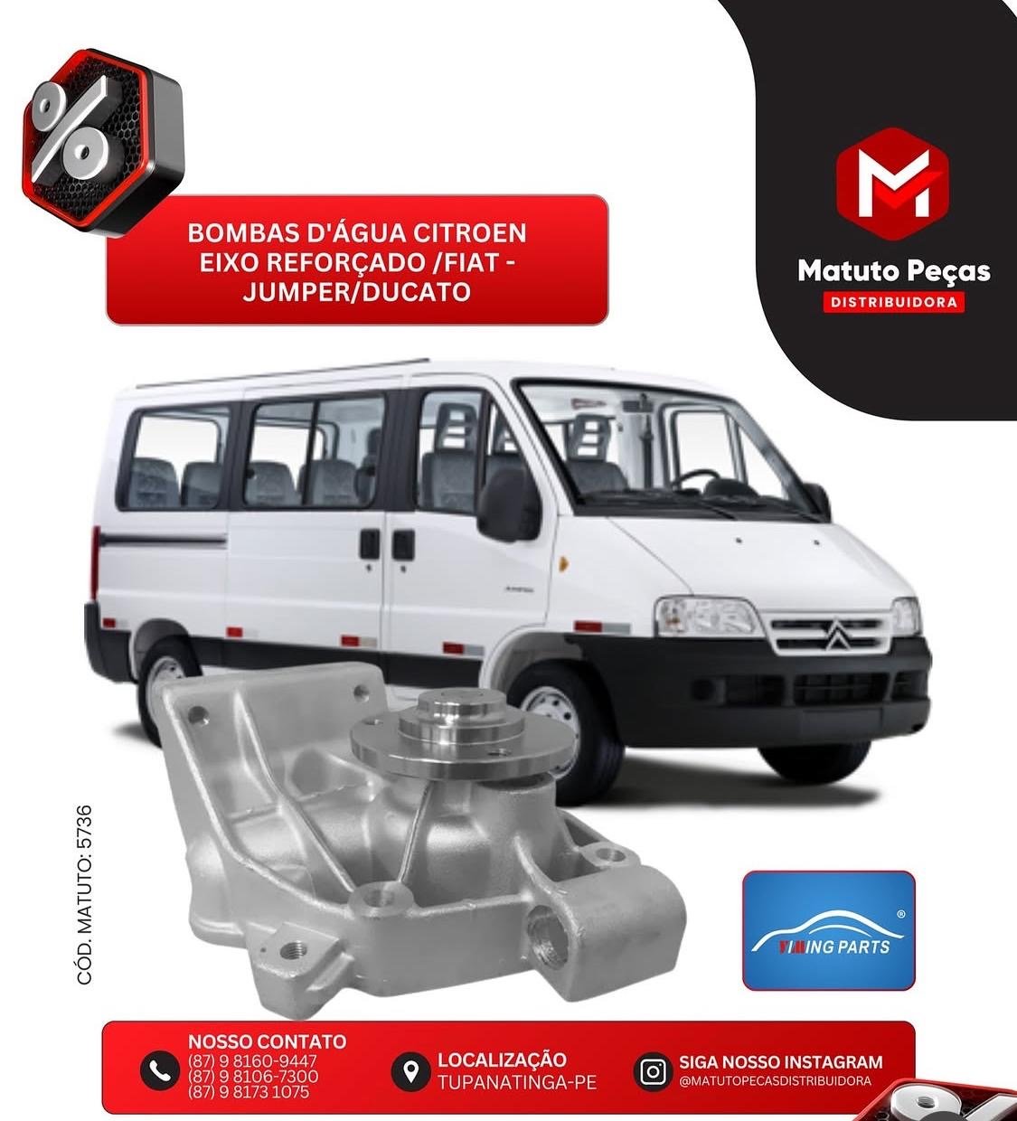 Bomba d'água com eixo reforçado para Citroën Jumper e Fiat Ducato