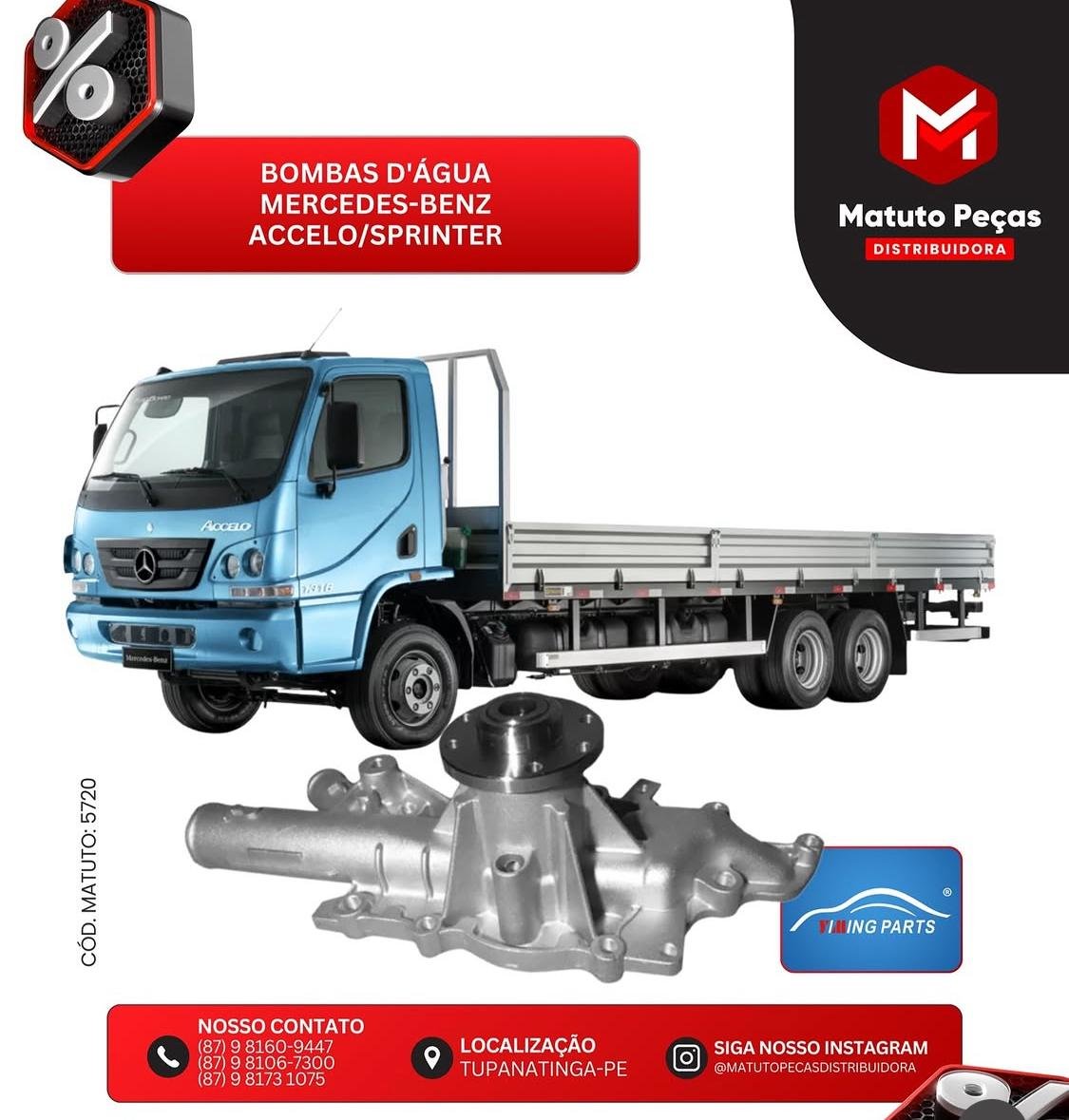 Bomba d'água para caminhão Mercedes-Benz Accelo e Sprinter