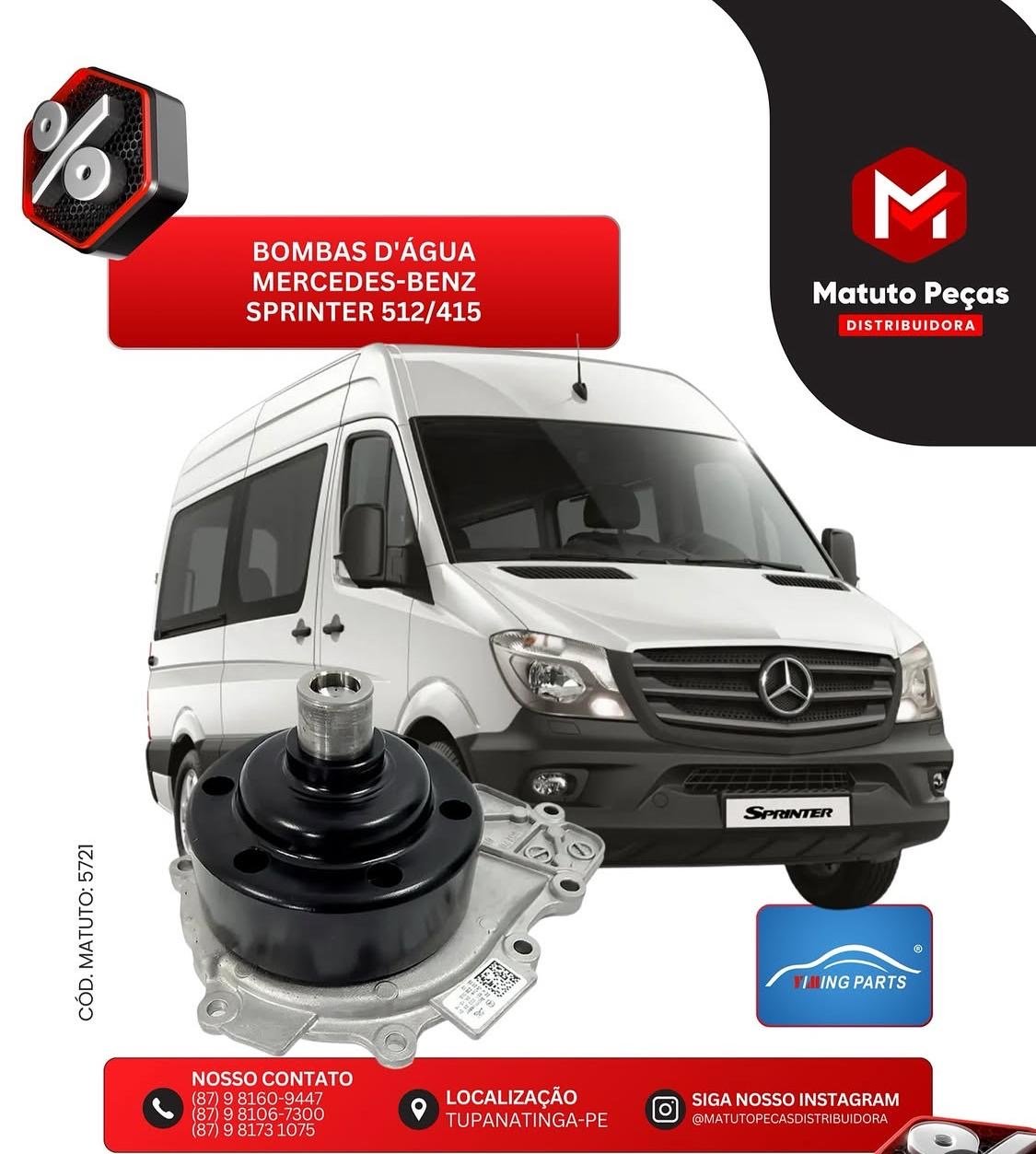 Bomba d'água para van Mercedes-Benz Sprinter 512 e 415